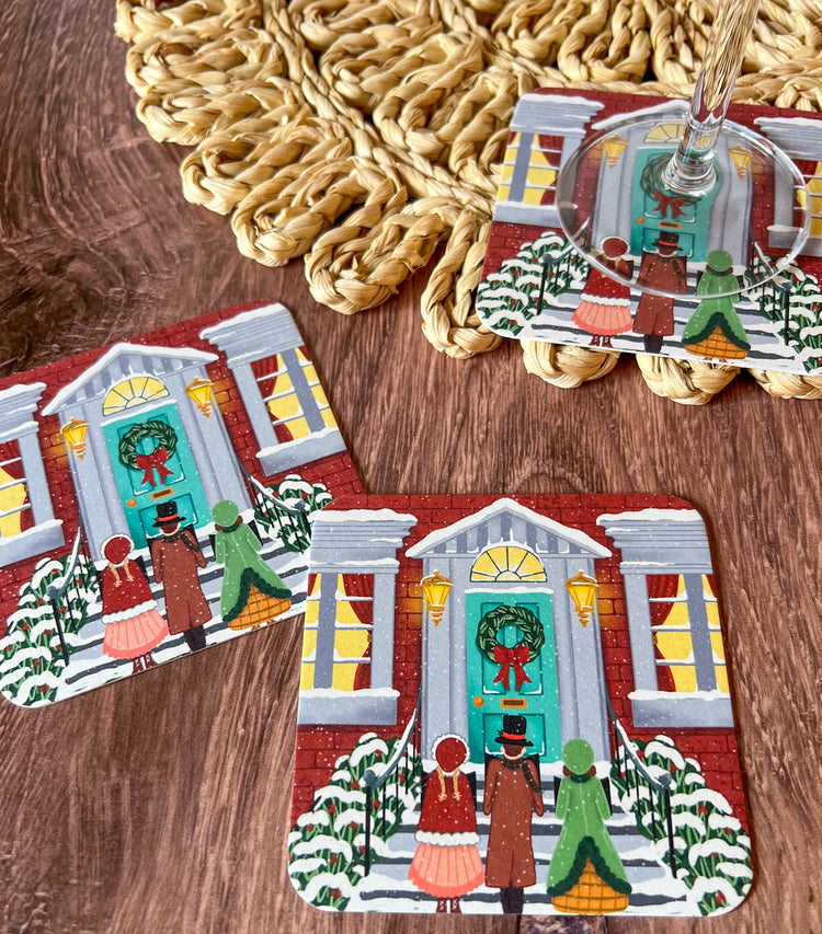 Here We Come a Caroling Paper Party Coasters
