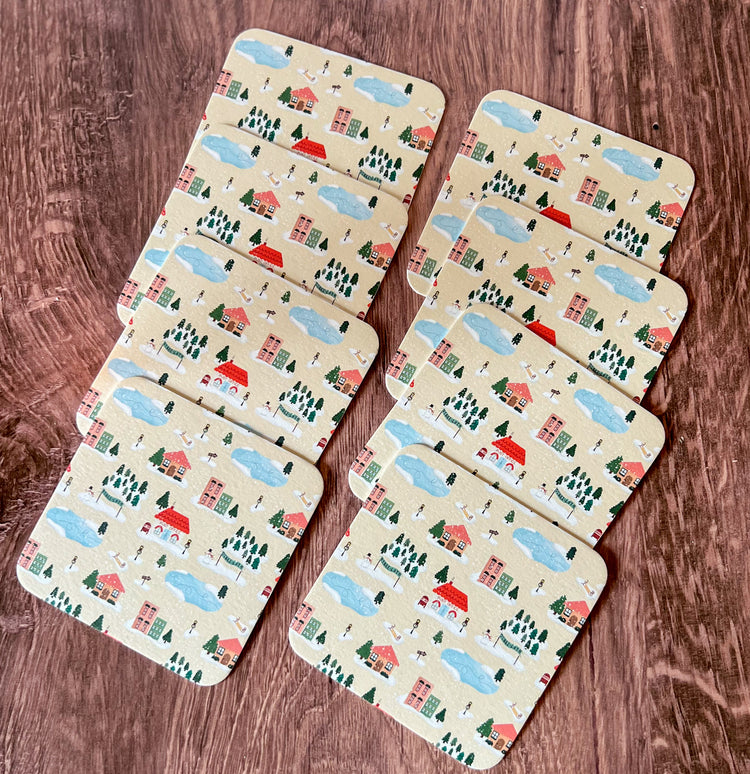 Winter Village Paper Party Coasters