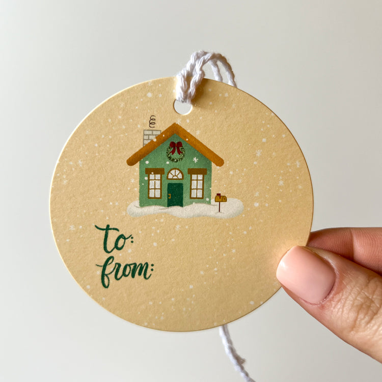 Winter Village Round Gift Tags SET of 8