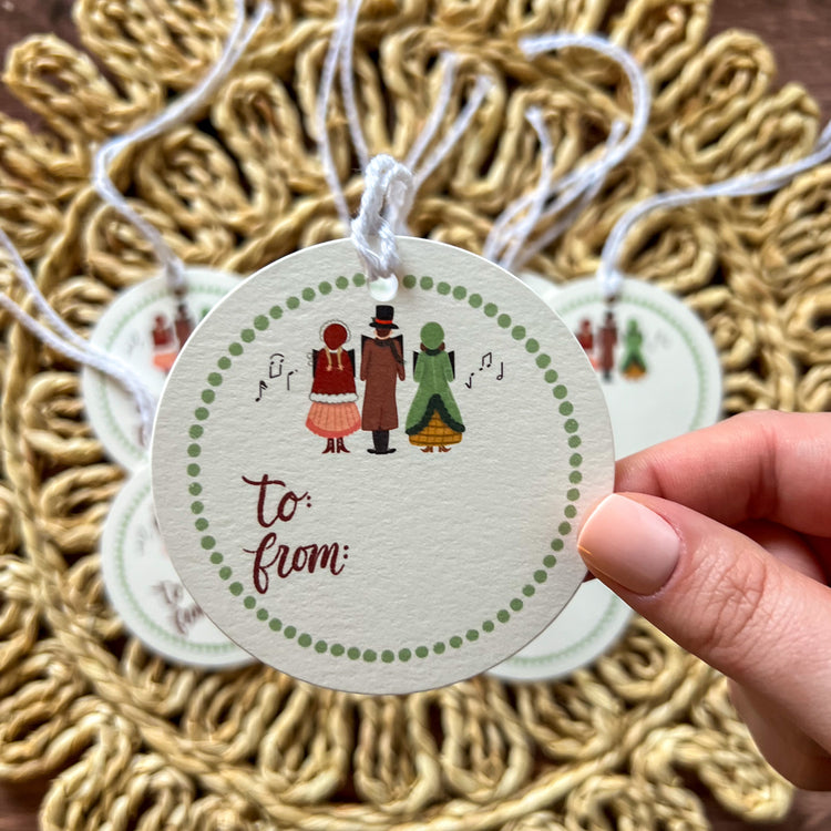 Here We Come a Caroling Round Gift Tags SET of 8