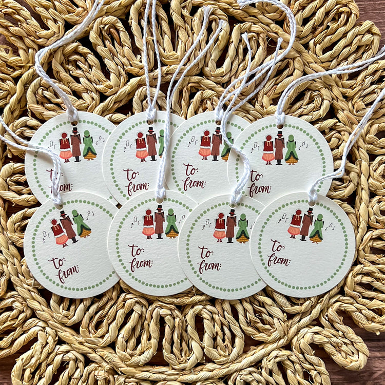 Here We Come a Caroling Round Gift Tags SET of 8