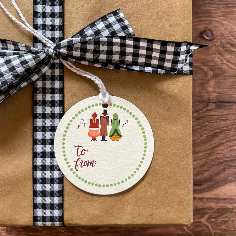 Here We Come a Caroling Round Gift Tags SET of 8
