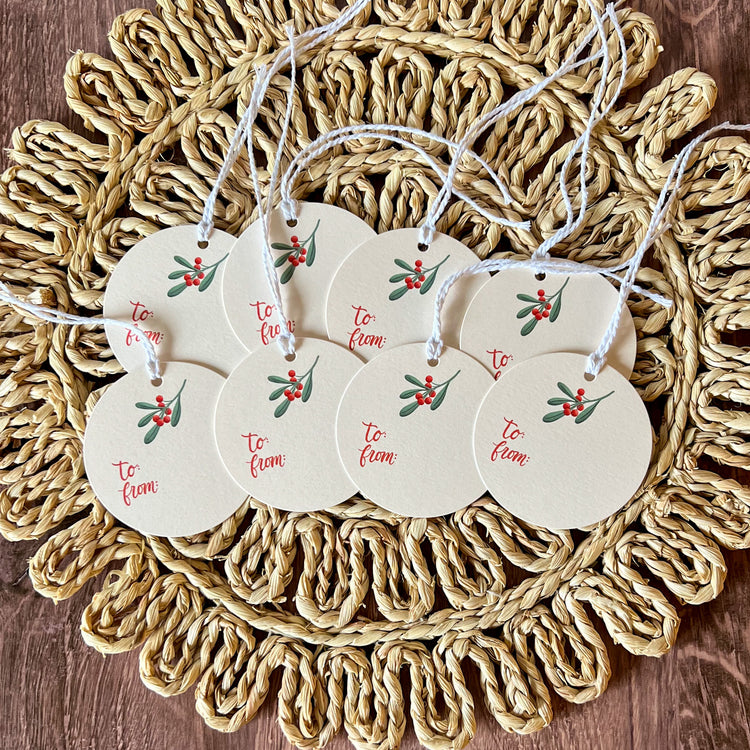 Christmas Holly Round Gift Tags SET of 8