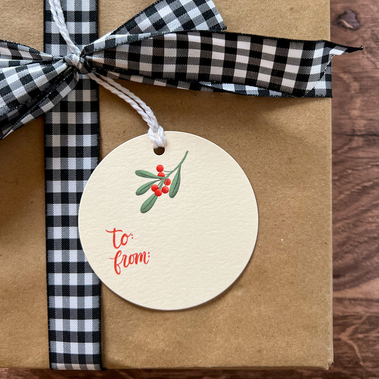 Christmas Holly Round Gift Tags SET of 8