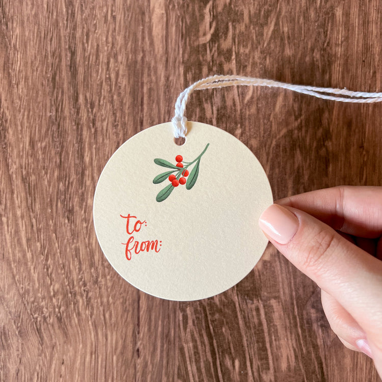 Christmas Holly Round Gift Tags SET of 8