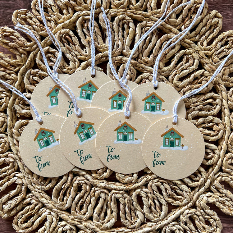 Winter Village Round Gift Tags SET of 8