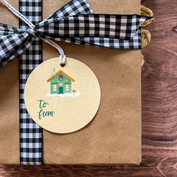 Winter Village Round Gift Tags SET of 8