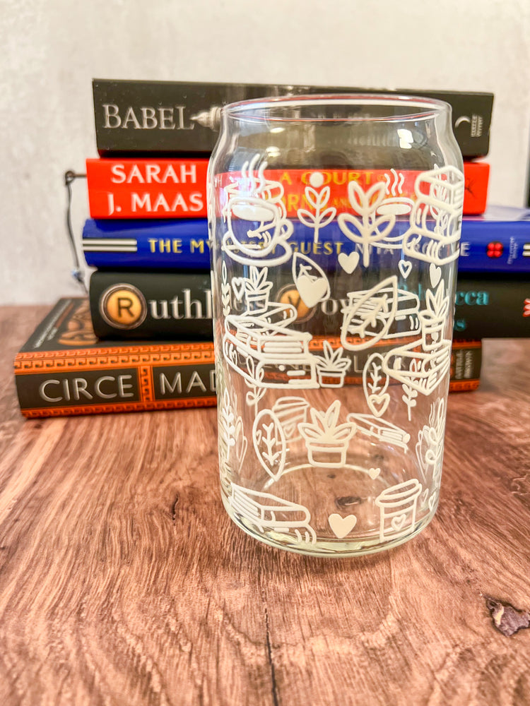 Books & Plants White Pattern Can Glass