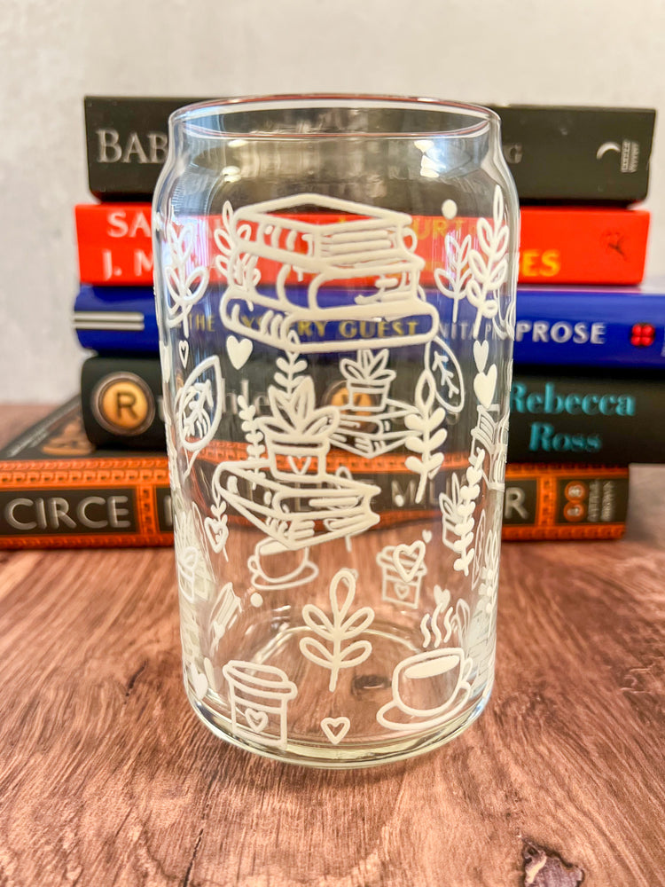 Books & Plants White Pattern Can Glass