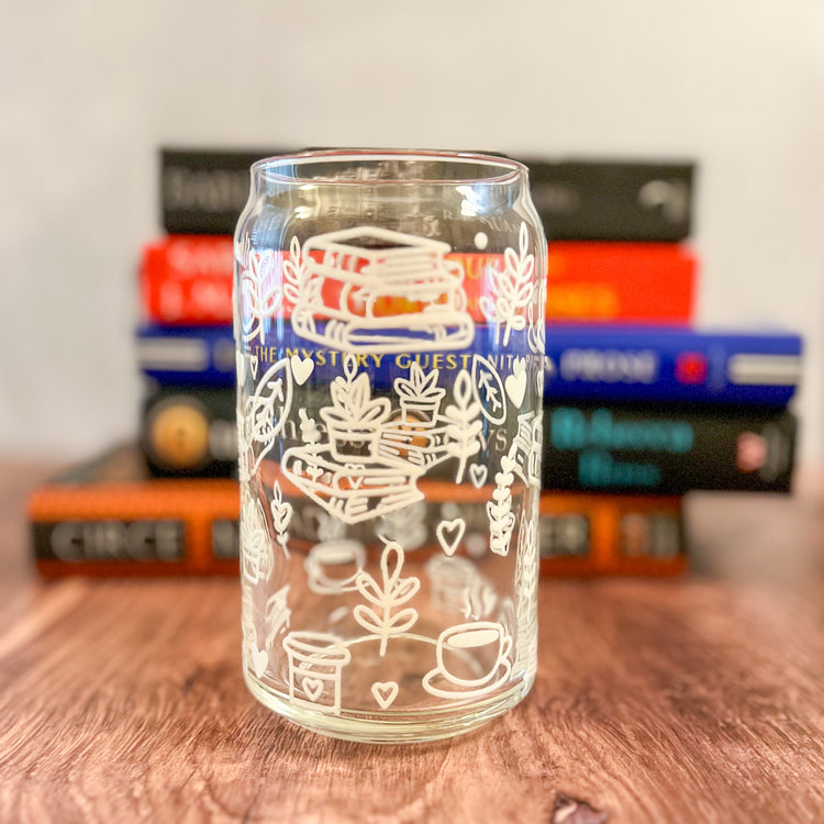Books & Plants White Pattern Can Glass
