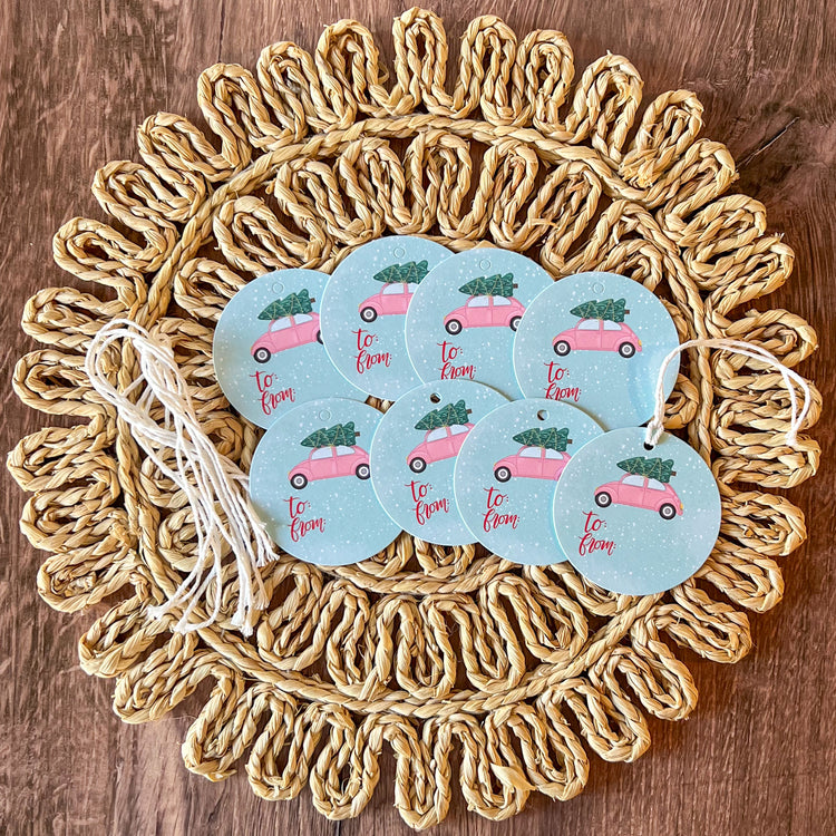 Christmas Tree Car Round Gift Tags SET of 8