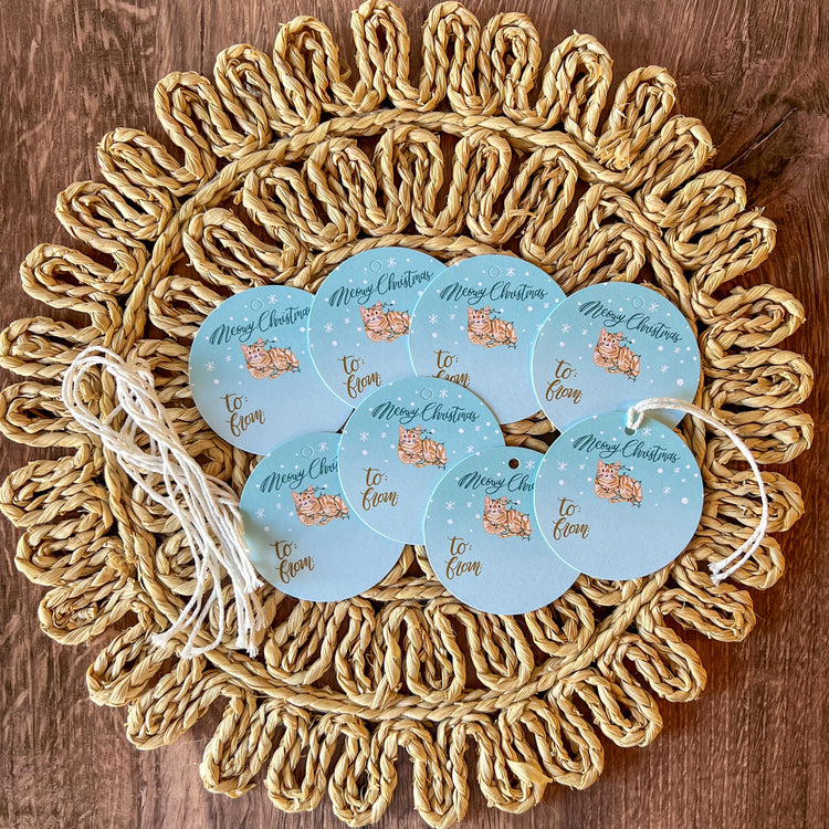 Meowy Christmas Round Gift Tags SET of 8