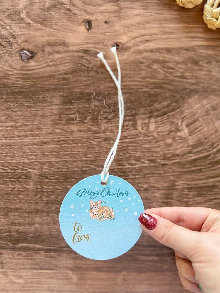 Meowy Christmas Round Gift Tags SET of 8