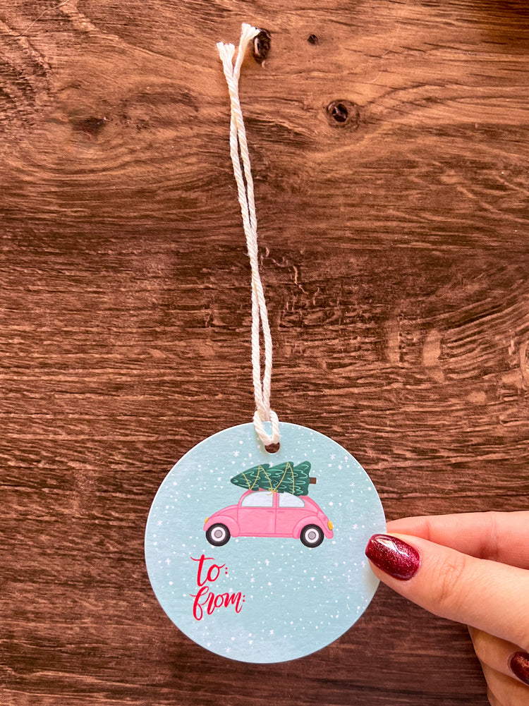 Christmas Tree Car Round Gift Tags SET of 8