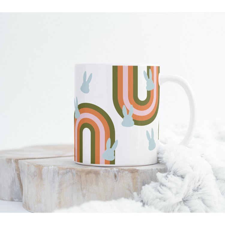 Bunnies & Rainbows Spring Ceramic Mug