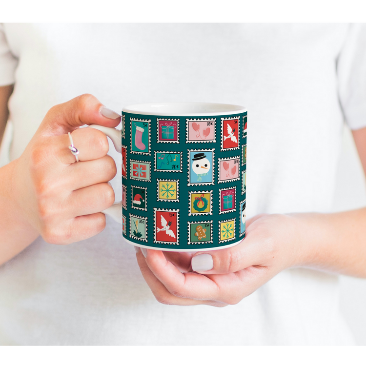 Christmas Postage Stamps Holiday Ceramic Mug