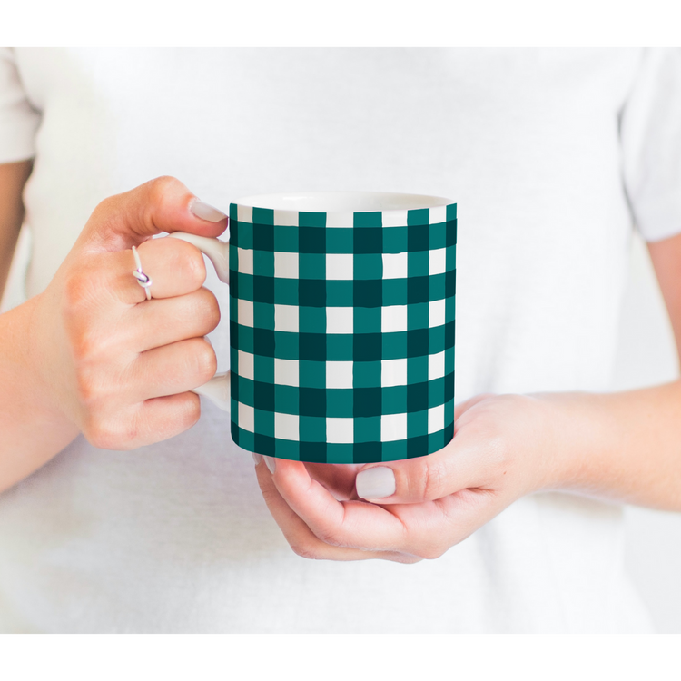 Teal Gingham Holiday Mug