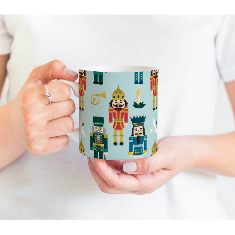 Nutcracker Pattern Holiday Ceramic Mug