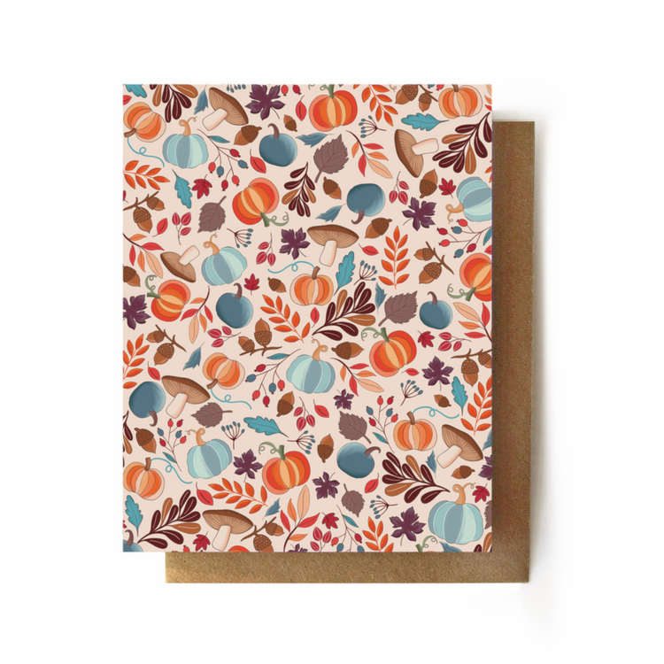 Fall Pumpkins + Leaves Greeting Card