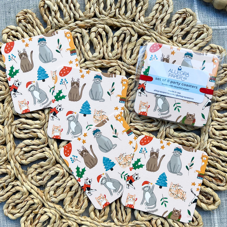 Christmas Cats Paper Party Coasters