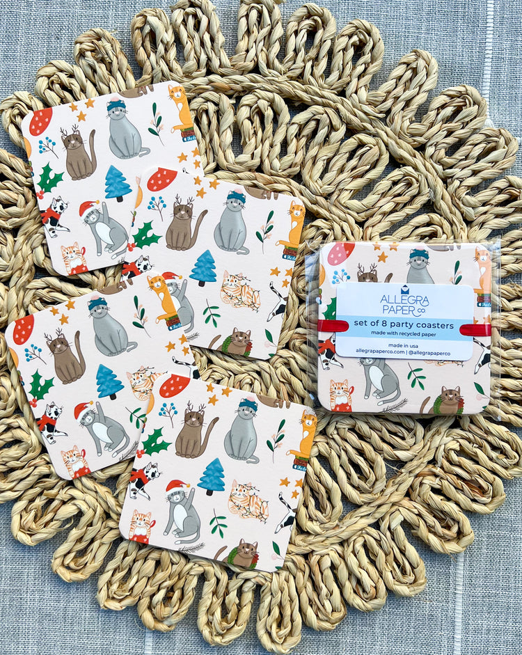 Christmas Cats Paper Party Coasters