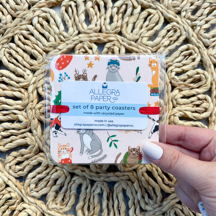 Christmas Cats Paper Party Coasters