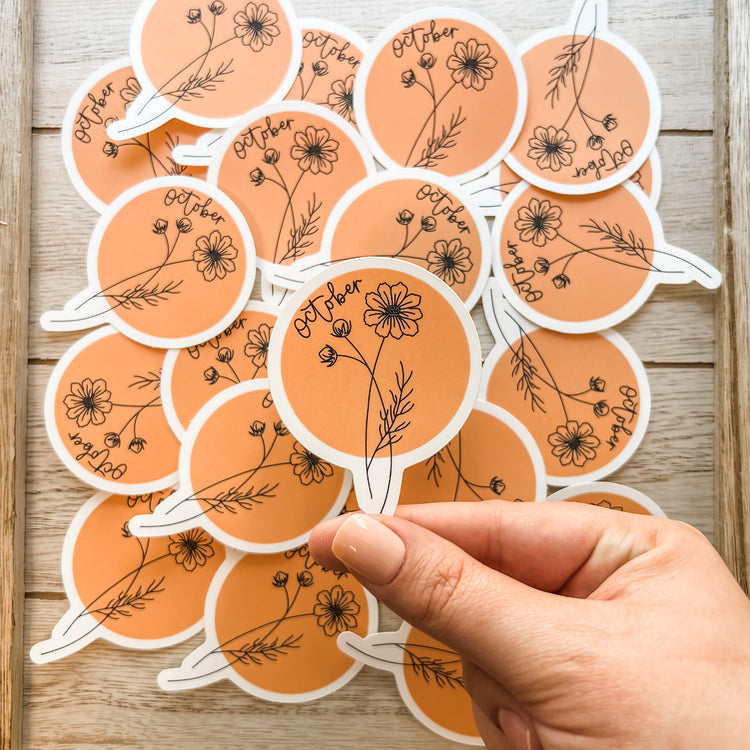 October Birth Month Flower Matte Sticker