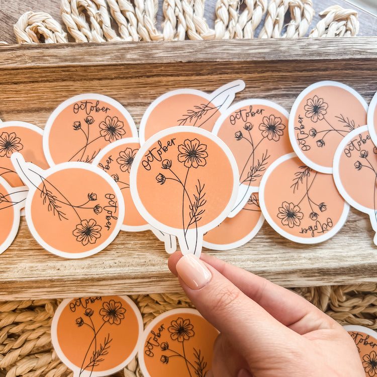 October Birth Month Flower Matte Sticker
