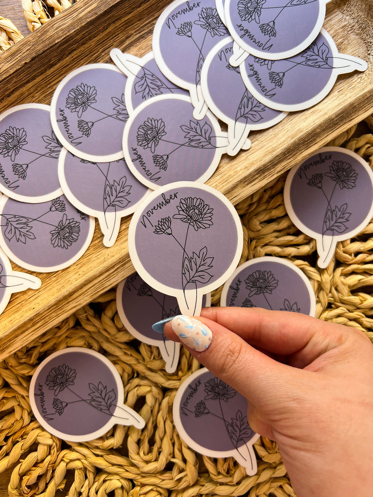 November Birth Month Flower Matte Sticker