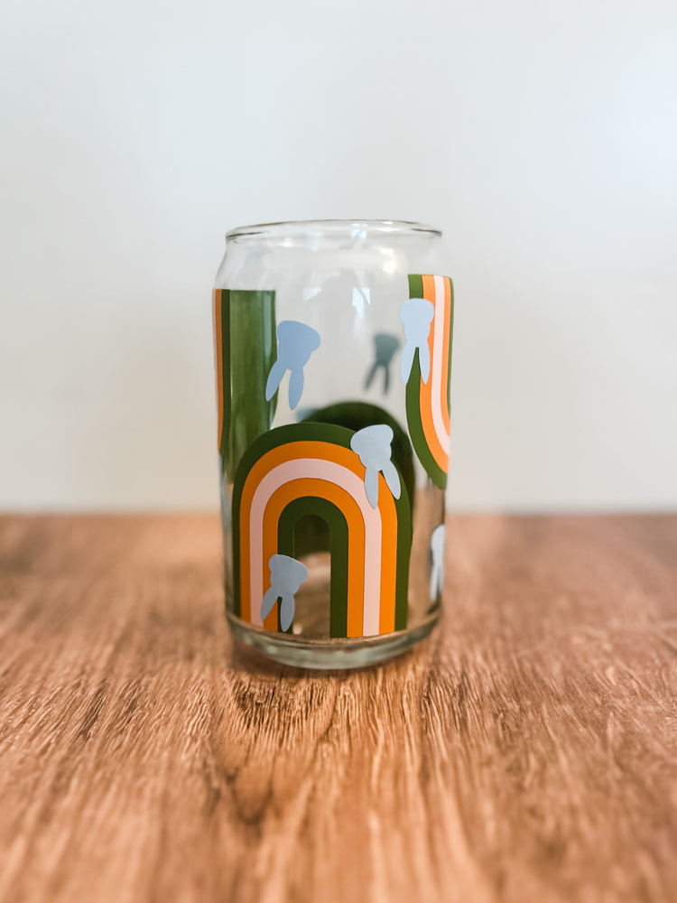 Bunnies + Rainbows Spring Can Glass