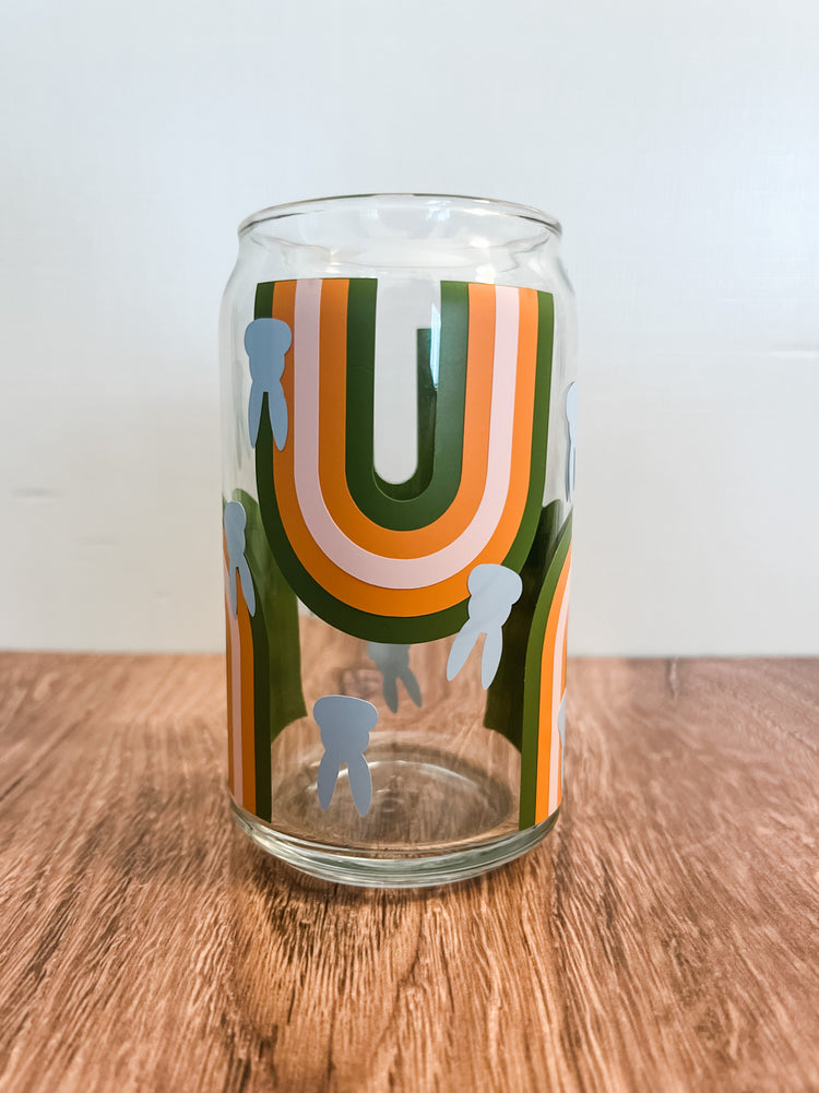 Bunnies + Rainbows Spring Can Glass