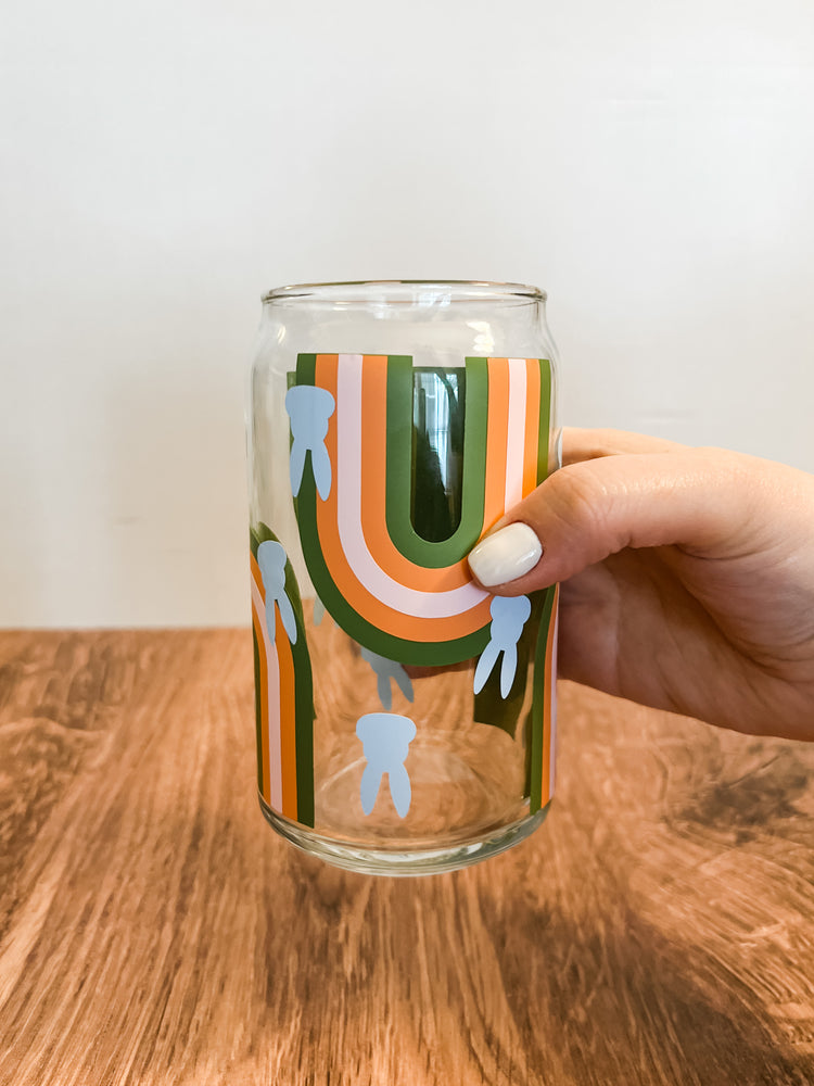 Bunnies + Rainbows Spring Can Glass