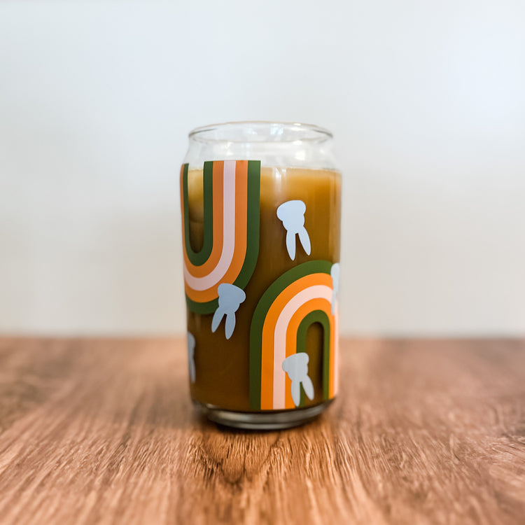 Bunnies + Rainbows Spring Can Glass