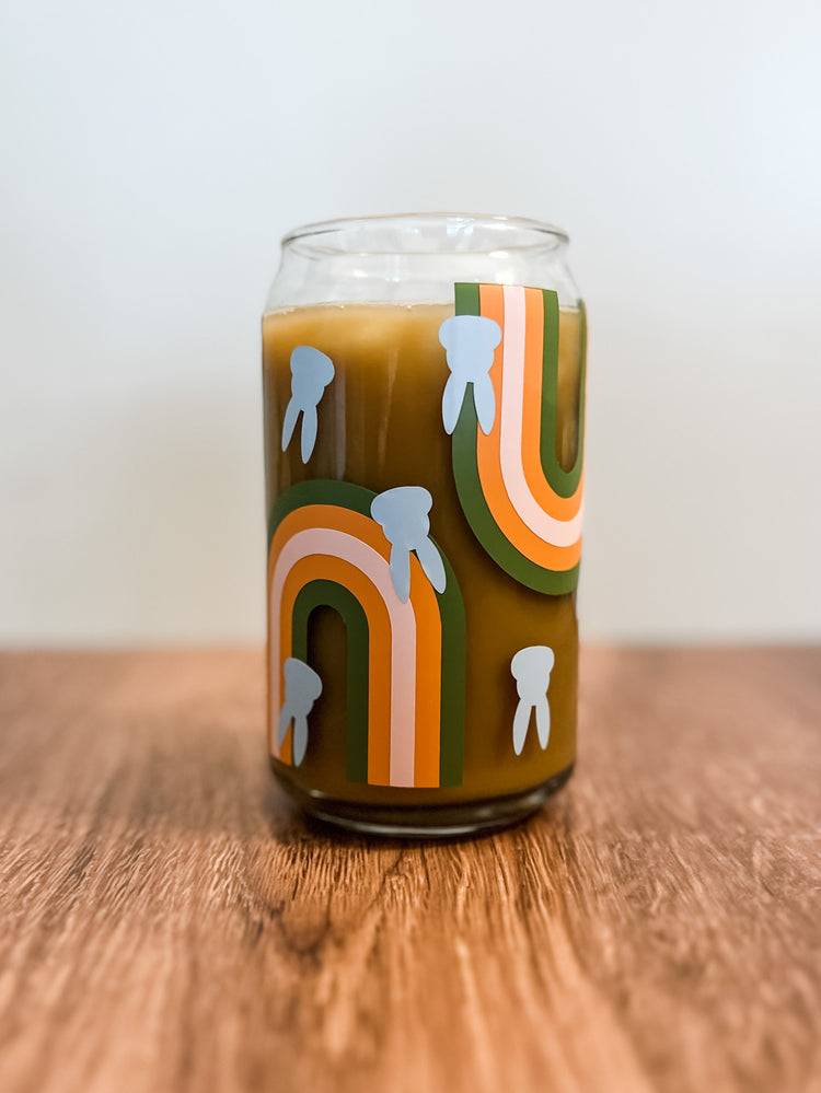 Bunnies + Rainbows Spring Can Glass