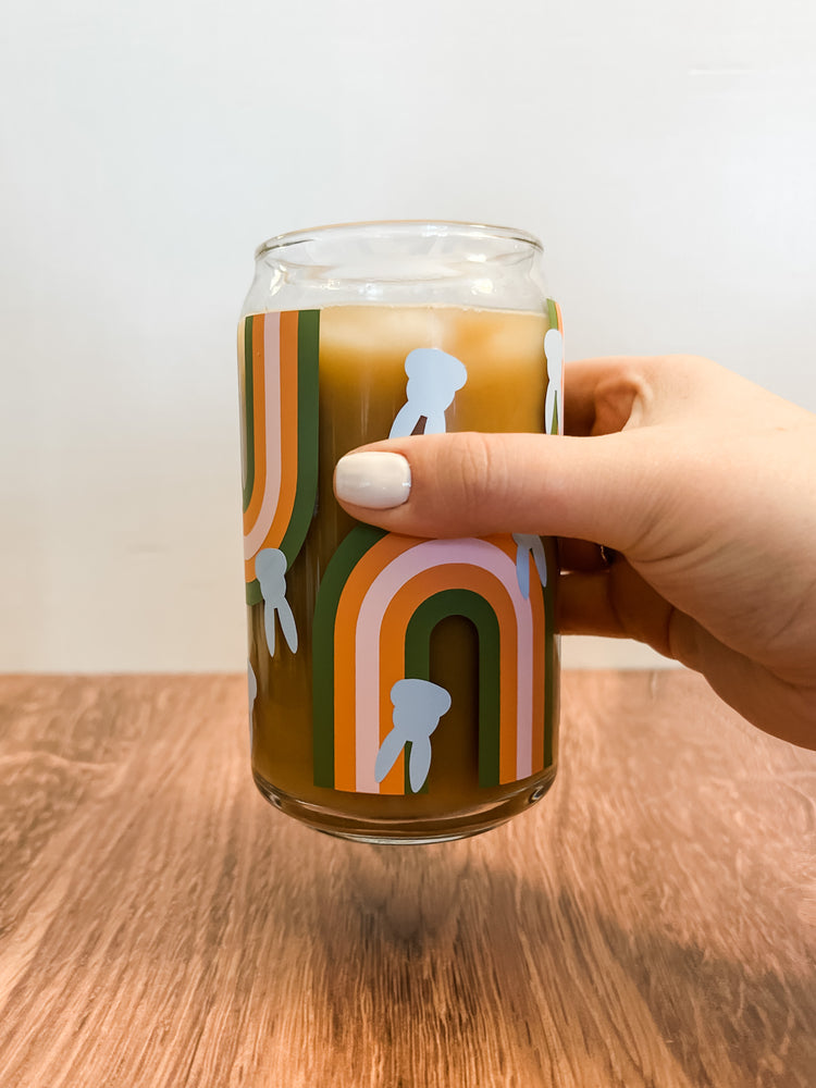 Bunnies + Rainbows Spring Can Glass