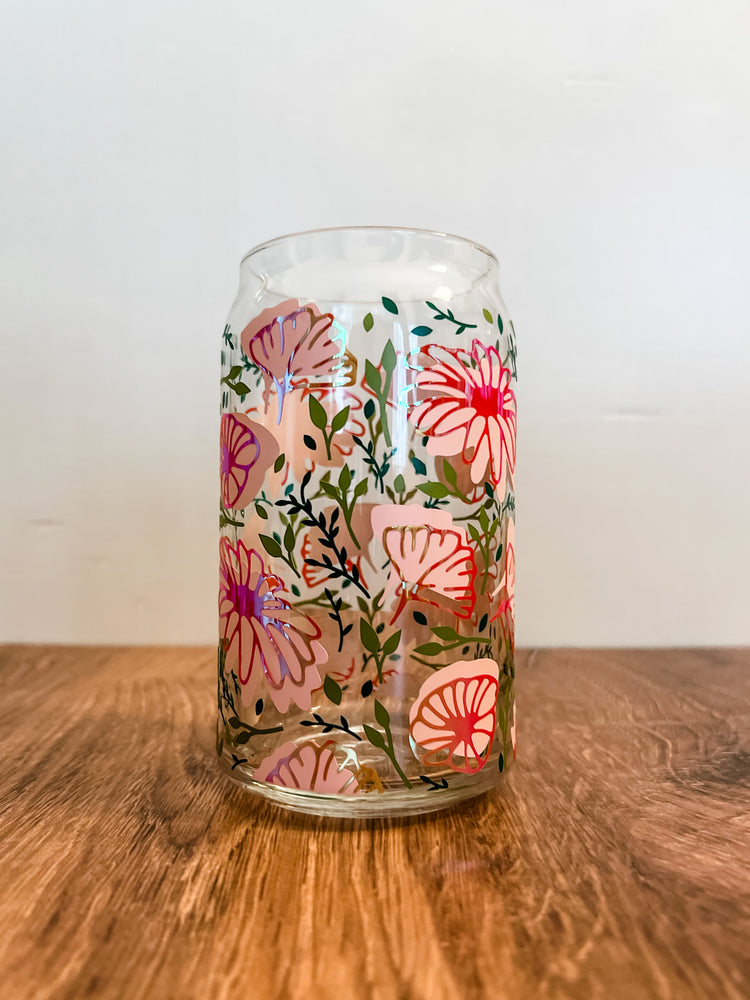 Pink Florals Spring Soda Can Glass