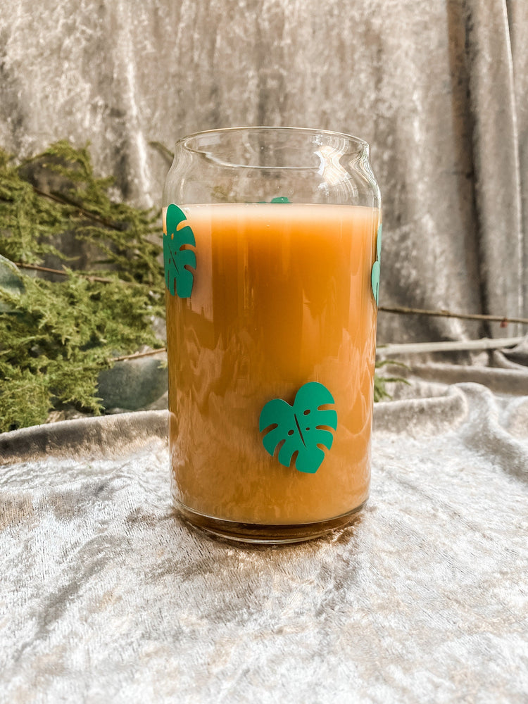 Green Monstera Soda Can Glass
