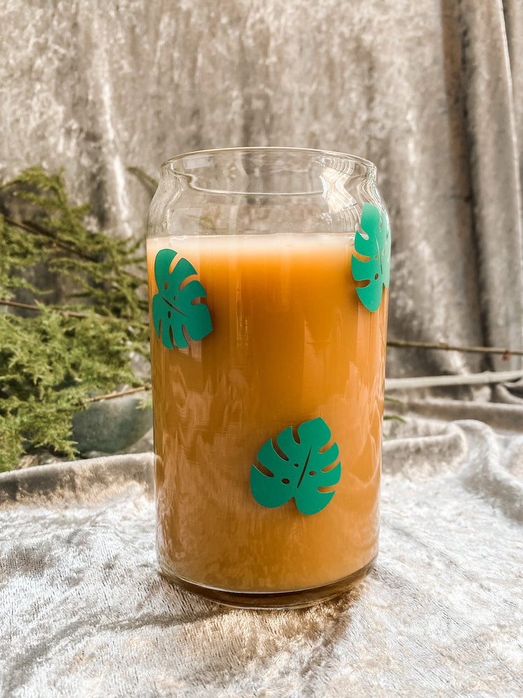 Green Monstera Soda Can Glass