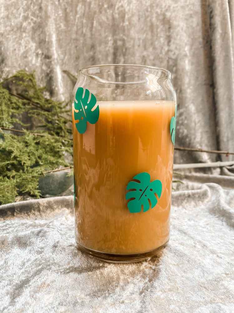 Green Monstera Soda Can Glass