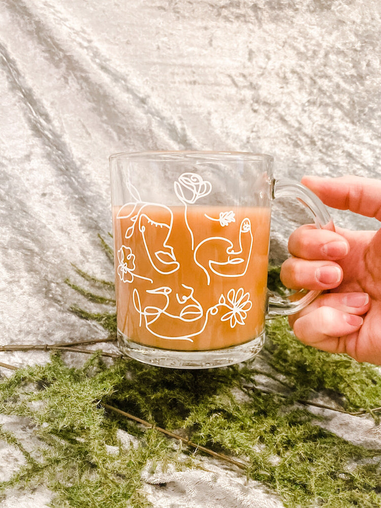 Line Art Glass Coffee Mug