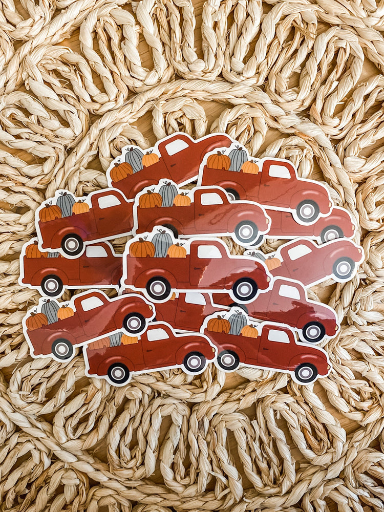 Fall Pickup Truck White Backed Vinyl Sticker