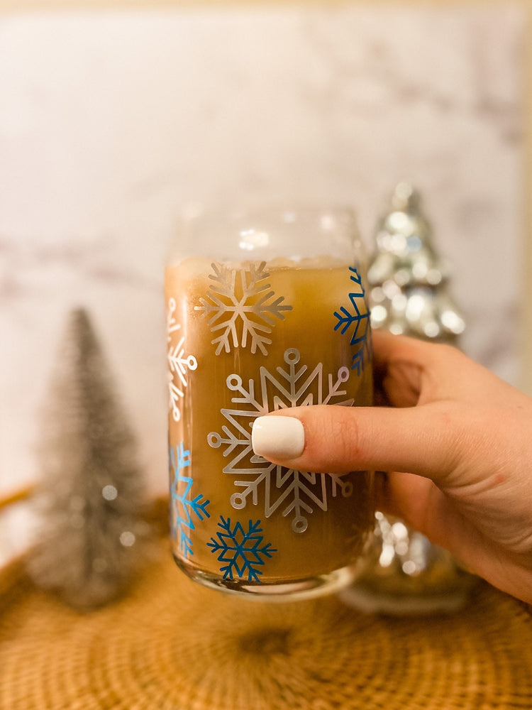 Winter Snowflakes Beer Can Glass