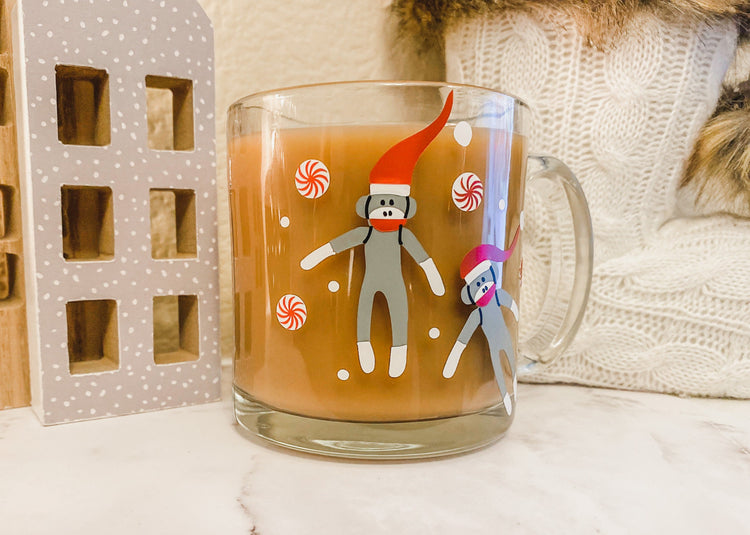 Christmas Sock Monkey Glass Coffee Mug