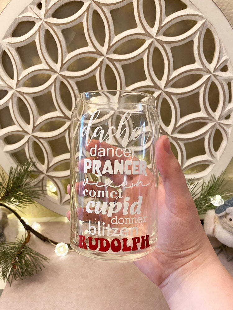 Santa's Reindeer Beer Can Glass