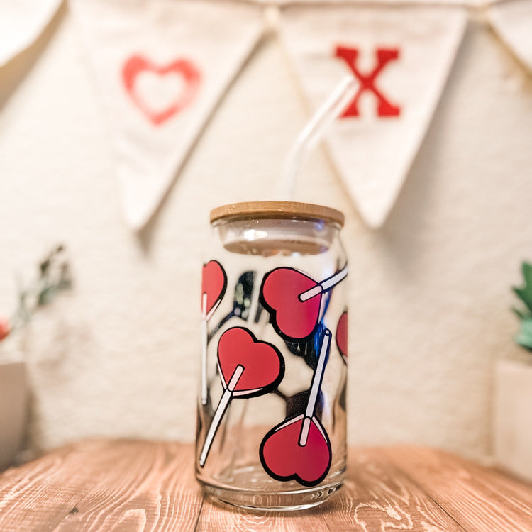 Heart Lollipops Valentine Beer Can Glass