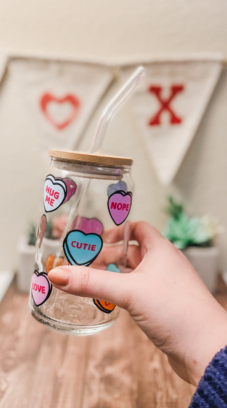Sassy Conversation Hearts Beer Can Glass