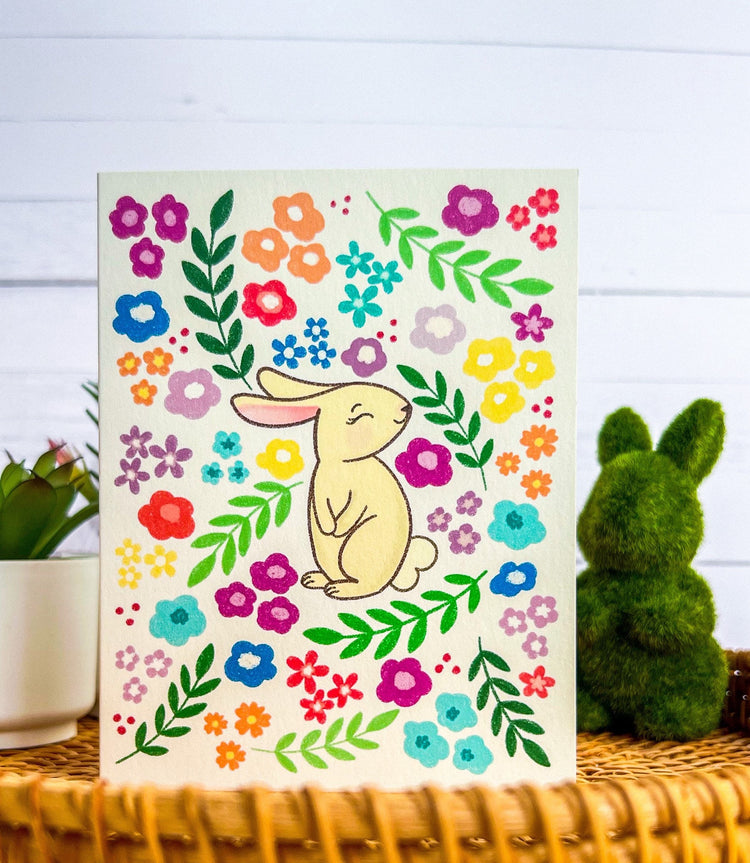 Spring Florals + Bunny Card