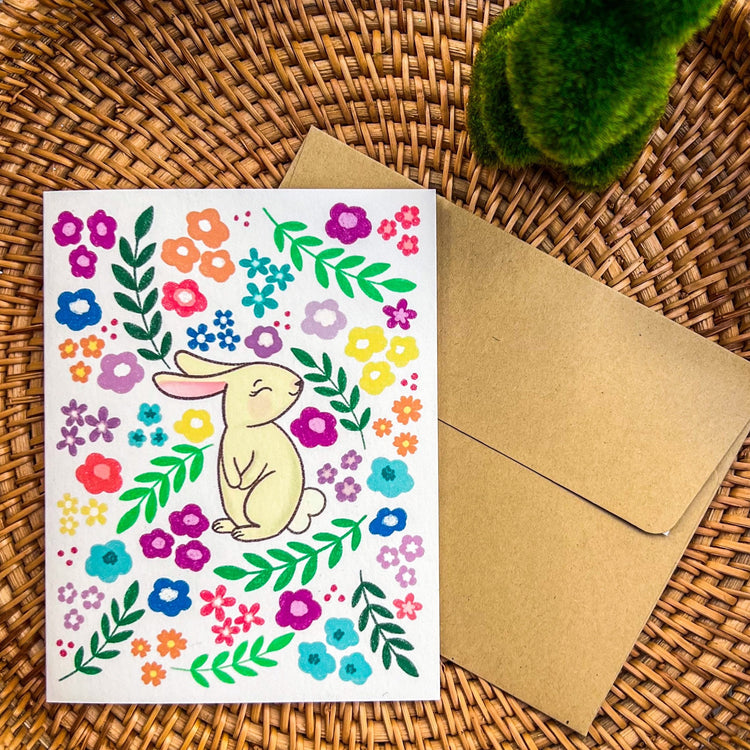 Spring Florals + Bunny Card