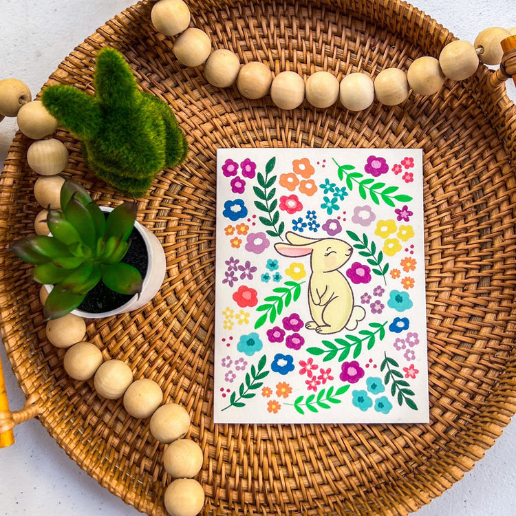Spring Florals + Bunny Card