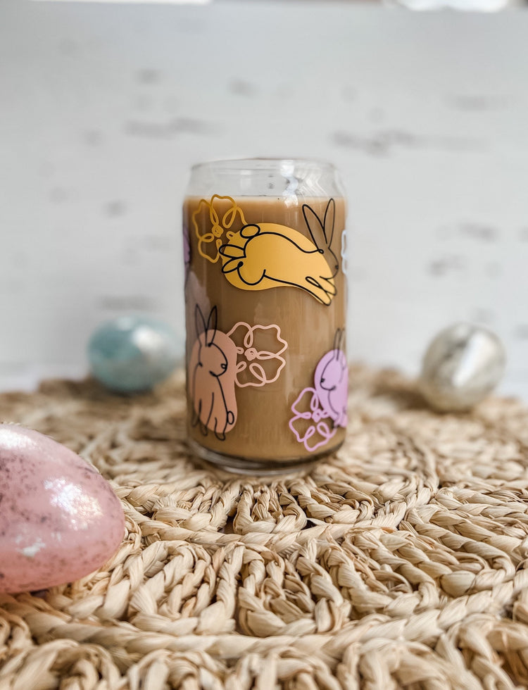 Spring Floral Bunny Beer Can Glass